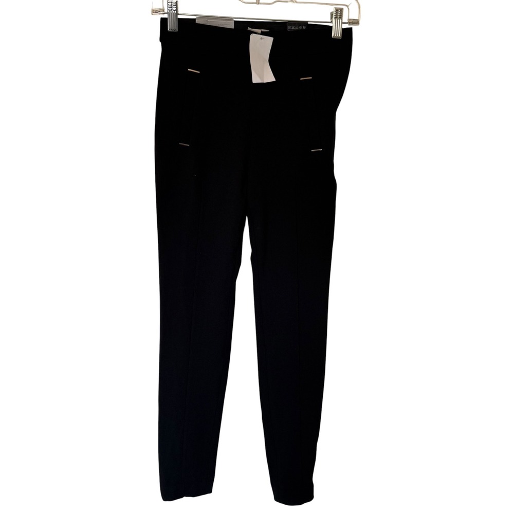 H&M Slim Trousers Women Size 0 Black Like New Gold Bar Accent Side Zip P05819719